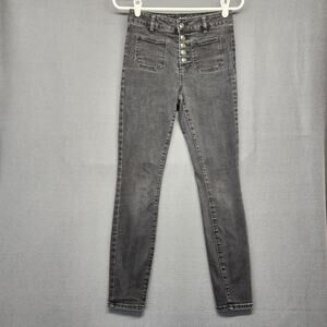 OAT New York High Rise Skinny Jeans Womens 25 Black Stretch Denim Button Fly